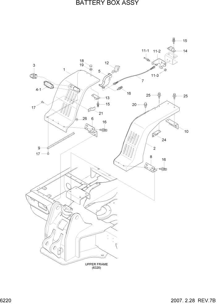 Схема запчастей Hyundai R55W7 - PAGE 6220 BATTERY BOX ASSY СТРУКТУРА