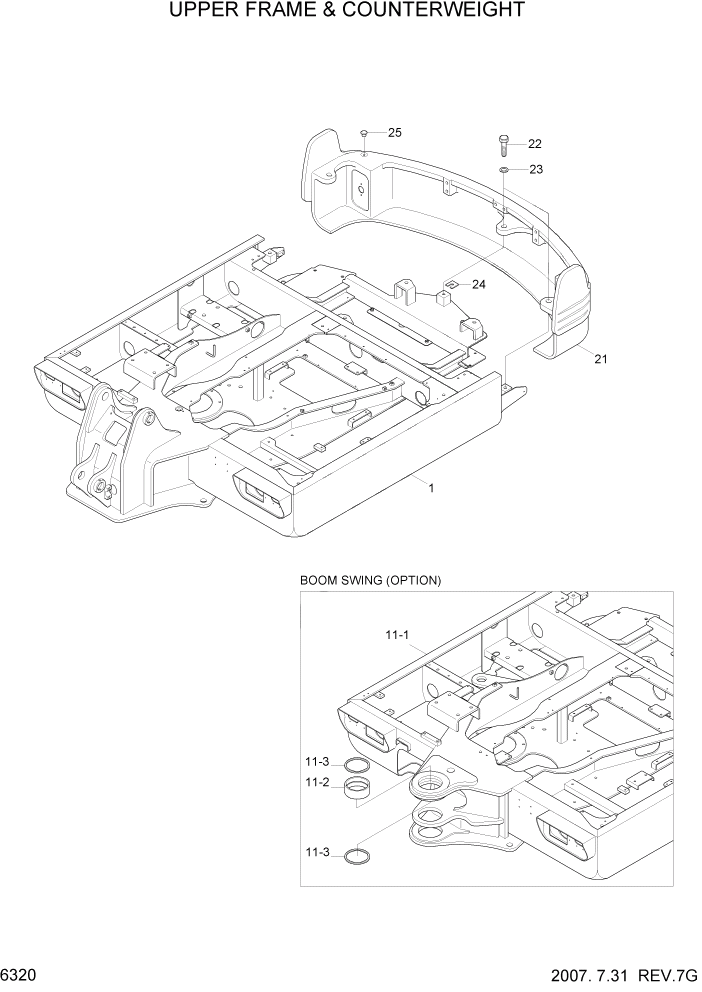 Схема запчастей Hyundai R55W7 - PAGE 6320 UPPER FRAME & COUNTERWEIGHT СТРУКТУРА