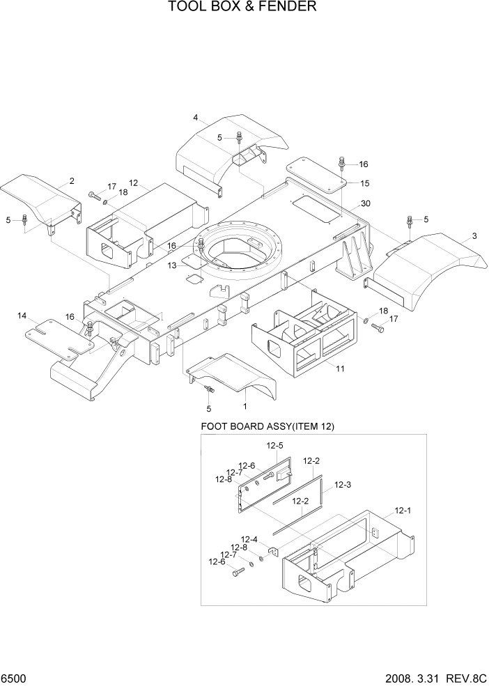 Схема запчастей Hyundai R55W7 - PAGE 6500 TOOL BOX & FENDER СТРУКТУРА