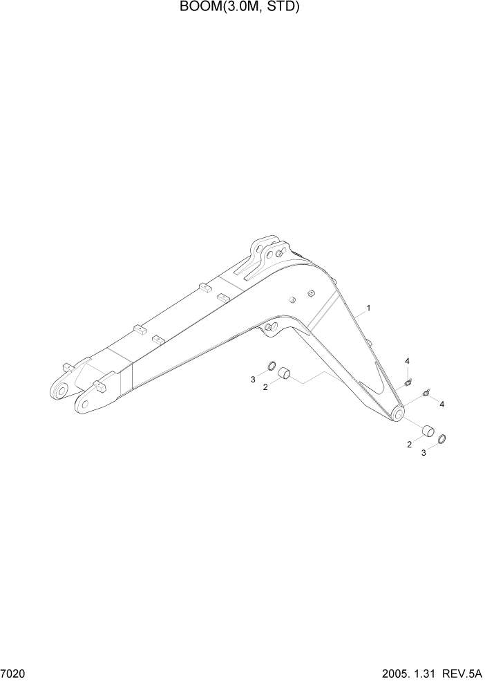 Схема запчастей Hyundai R55W7 - PAGE 7020 BOOM(3.0M, STD) РАБОЧЕЕ ОБОРУДОВАНИЕ