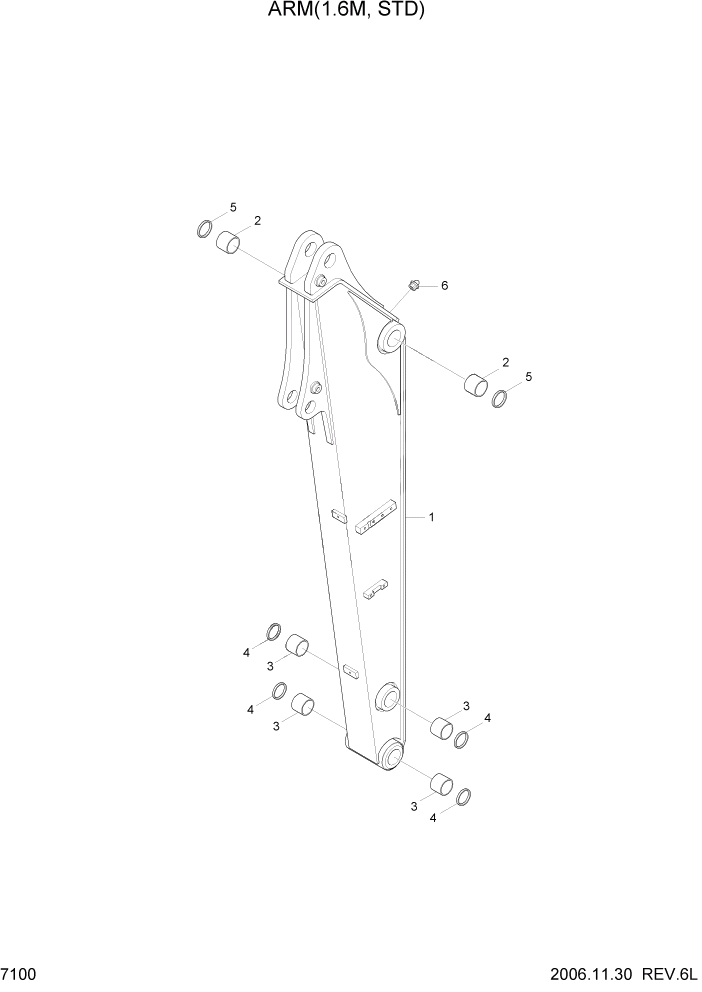 Схема запчастей Hyundai R55W7 - PAGE 7100 ARM(1.6M, STD) РАБОЧЕЕ ОБОРУДОВАНИЕ