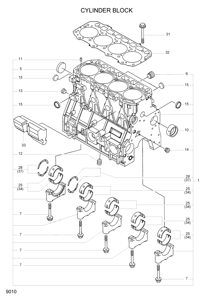 Схема запчастей Hyundai R55W7 - PAGE 9010 CYLINDER BLOCK ДВИГАТЕЛЬ БАЗА