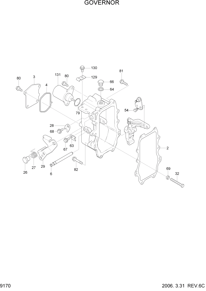 Схема запчастей Hyundai R55W7 - PAGE 9170 GOVERNOR ДВИГАТЕЛЬ БАЗА