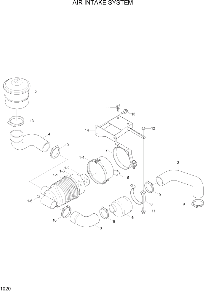 Схема запчастей Hyundai R55W7A - PAGE 1020 AIR INTAKE SYSTEM СИСТЕМА ДВИГАТЕЛЯ