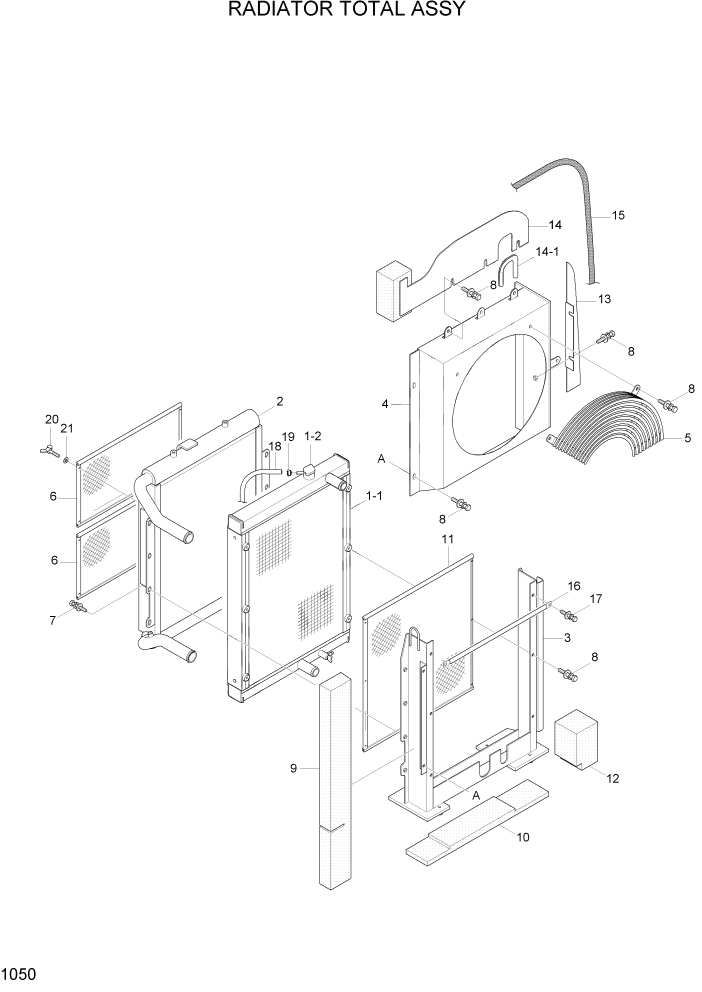 Схема запчастей Hyundai R55W7A - PAGE 1050 RADIATOR TOTAL ASSY СИСТЕМА ДВИГАТЕЛЯ