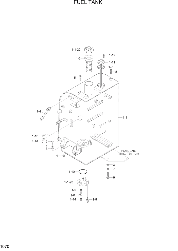 Схема запчастей Hyundai R55W7A - PAGE 1070 FUEL TANK СИСТЕМА ДВИГАТЕЛЯ