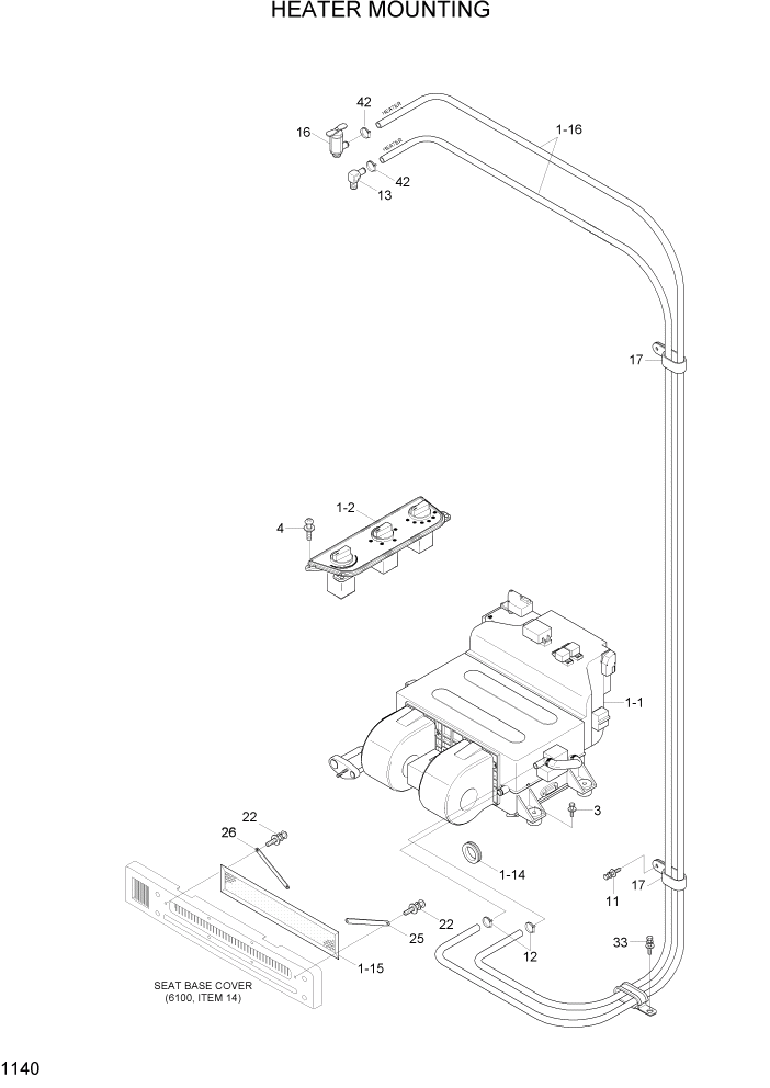 Схема запчастей Hyundai R55W7A - PAGE 1140 HEATER MOUNTING СИСТЕМА ДВИГАТЕЛЯ