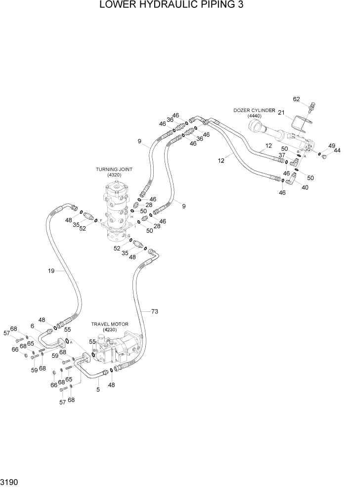 Схема запчастей Hyundai R55W7A - PAGE 3190 LOWER HYDRAULIC PIPING 3 ГИДРАВЛИЧЕСКАЯ СИСТЕМА