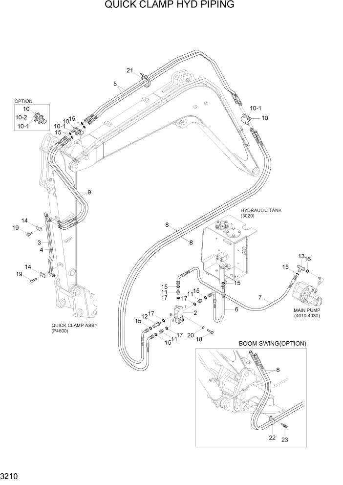 Схема запчастей Hyundai R55W7A - PAGE 3210 QUICK CLAMP HYD PIPING ГИДРАВЛИЧЕСКАЯ СИСТЕМА