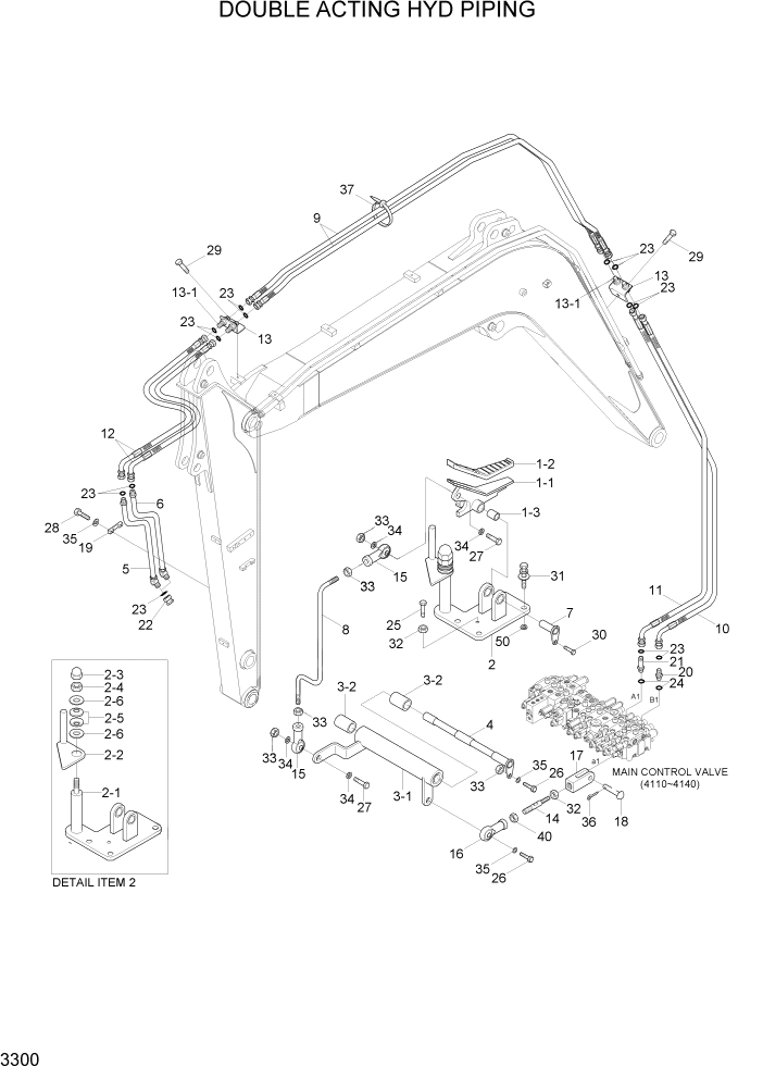 Схема запчастей Hyundai R55W7A - PAGE 3300 DOUBLE ACTING HYD PIPING ГИДРАВЛИЧЕСКАЯ СИСТЕМА