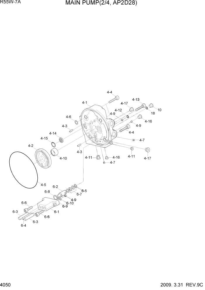 Схема запчастей Hyundai R55W7A - PAGE 4050 MAIN PUMP(2/4, AP2D28) ГИДРАВЛИЧЕСКИЕ КОМПОНЕНТЫ