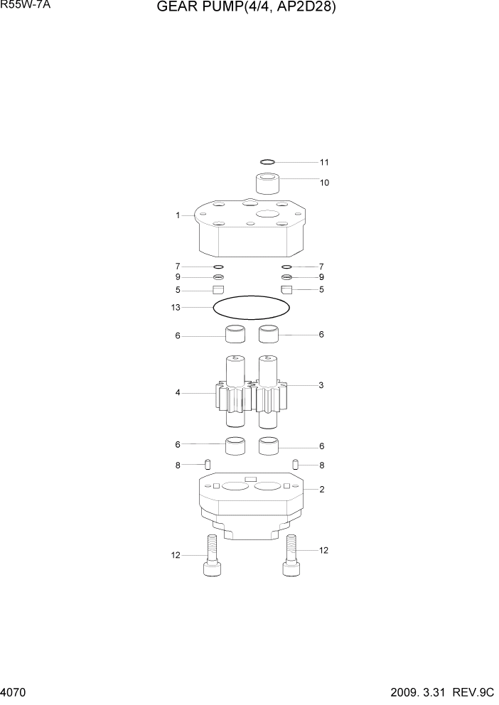 Схема запчастей Hyundai R55W7A - PAGE 4070 GEAR PUMP(4/4, AP2D28) ГИДРАВЛИЧЕСКИЕ КОМПОНЕНТЫ