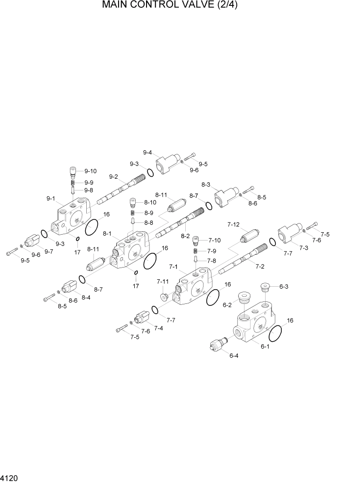 Схема запчастей Hyundai R55W7A - PAGE 4120 MAIN CONTROL VALVE(2/4) ГИДРАВЛИЧЕСКИЕ КОМПОНЕНТЫ