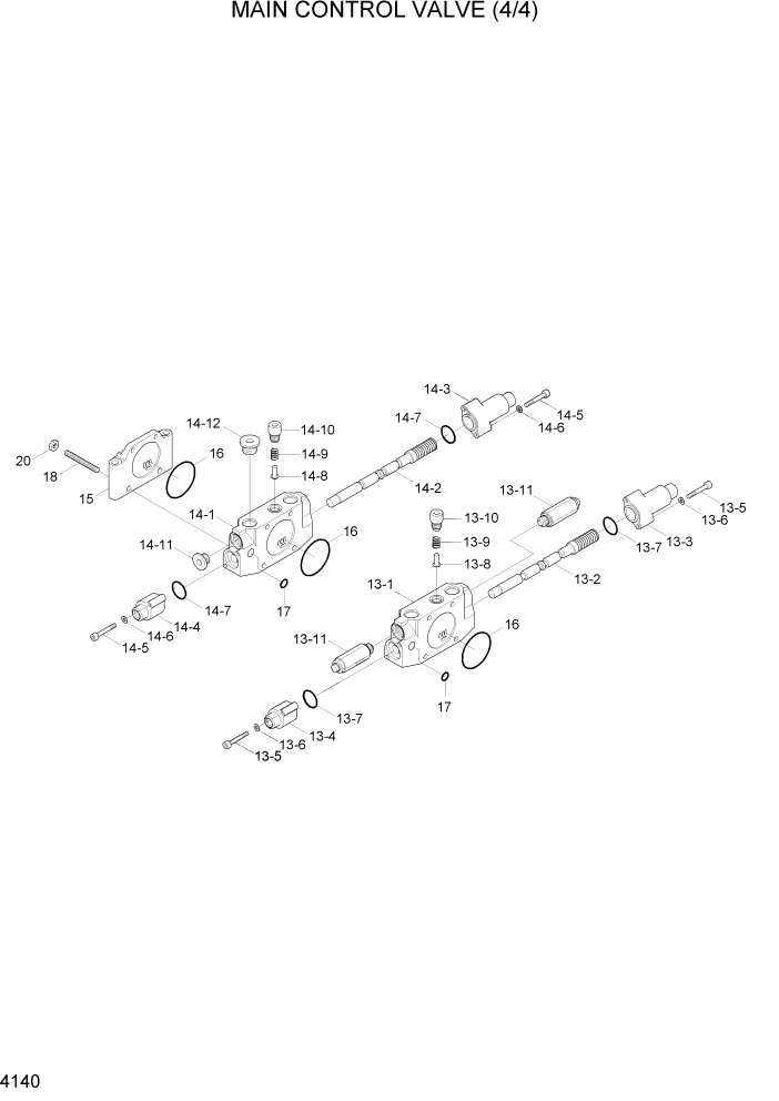 Схема запчастей Hyundai R55W7A - PAGE 4140 MAIN CONTROL VALVE(4/4) ГИДРАВЛИЧЕСКИЕ КОМПОНЕНТЫ