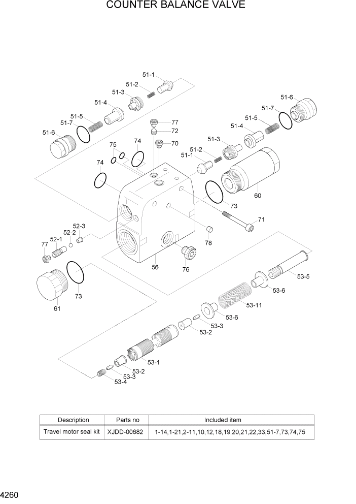 Схема запчастей Hyundai R55W7A - PAGE 4260 COUNTER BALANCE VALVE ГИДРАВЛИЧЕСКИЕ КОМПОНЕНТЫ