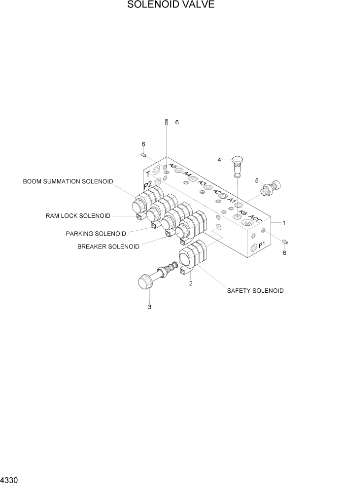 Схема запчастей Hyundai R55W7A - PAGE 4330 SOLENOID VALVE ГИДРАВЛИЧЕСКИЕ КОМПОНЕНТЫ