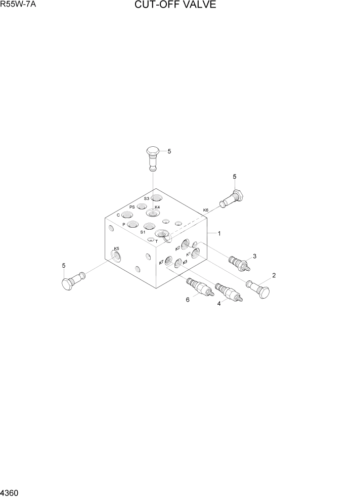 Схема запчастей Hyundai R55W7A - PAGE 4360 CUT-OFF VALVE ГИДРАВЛИЧЕСКИЕ КОМПОНЕНТЫ