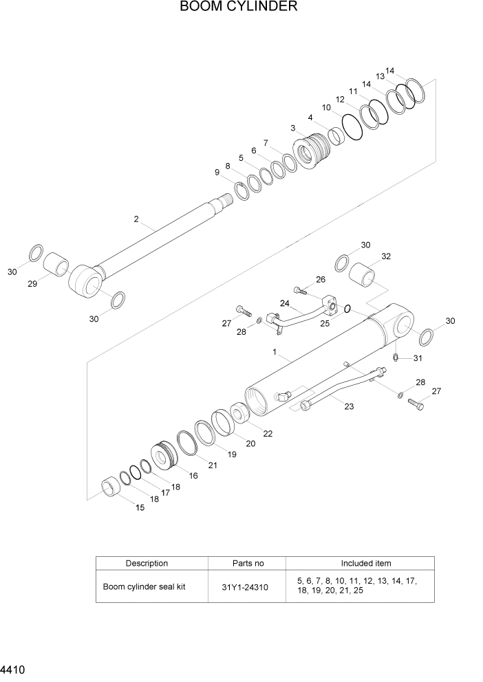 Схема запчастей Hyundai R55W7A - PAGE 4410 BOOM CYLINDER ГИДРАВЛИЧЕСКИЕ КОМПОНЕНТЫ