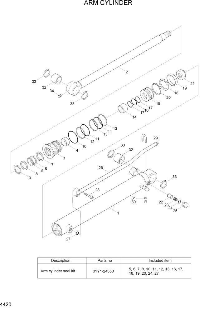 Схема запчастей Hyundai R55W7A - PAGE 4420 ARM CYLINDER ГИДРАВЛИЧЕСКИЕ КОМПОНЕНТЫ