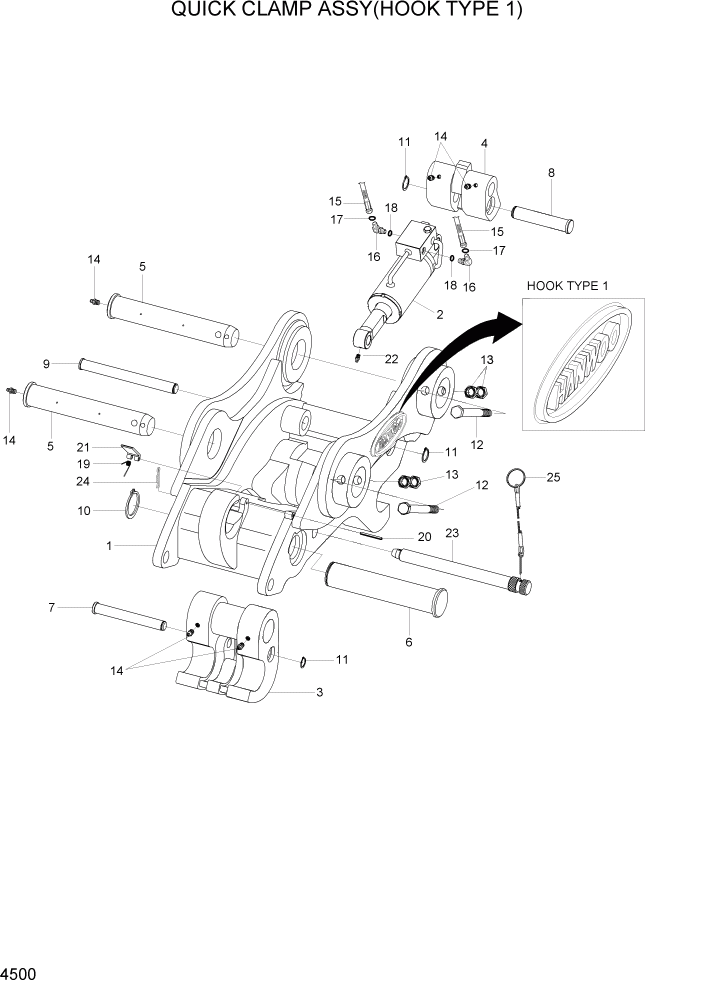 Схема запчастей Hyundai R55W7A - PAGE 4500 QUICK CLAMP ASSY(HOOK TYPE 1) ГИДРАВЛИЧЕСКИЕ КОМПОНЕНТЫ