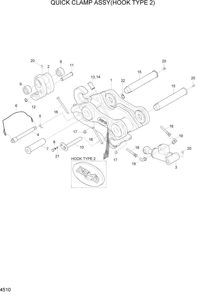 Схема запчастей Hyundai R55W7A - PAGE 4510 QUICK CLAMP ASSY(HOOK TYPE 2) ГИДРАВЛИЧЕСКИЕ КОМПОНЕНТЫ