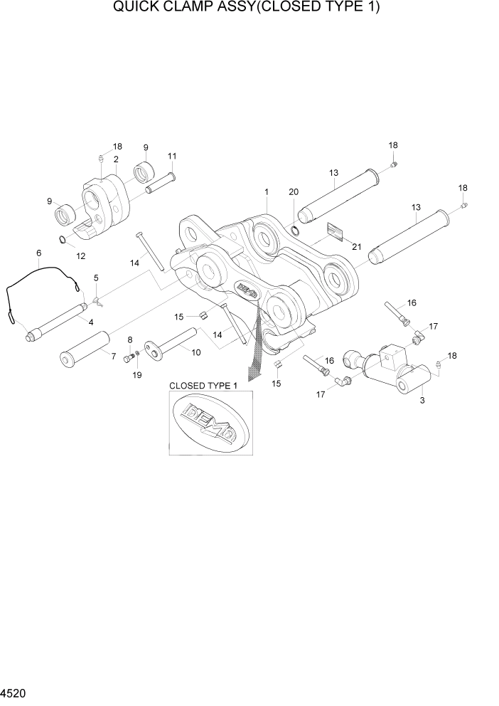 Схема запчастей Hyundai R55W7A - PAGE 4520 QUICK CLAMP ASSY(CLOSED TYPE 1) ГИДРАВЛИЧЕСКИЕ КОМПОНЕНТЫ