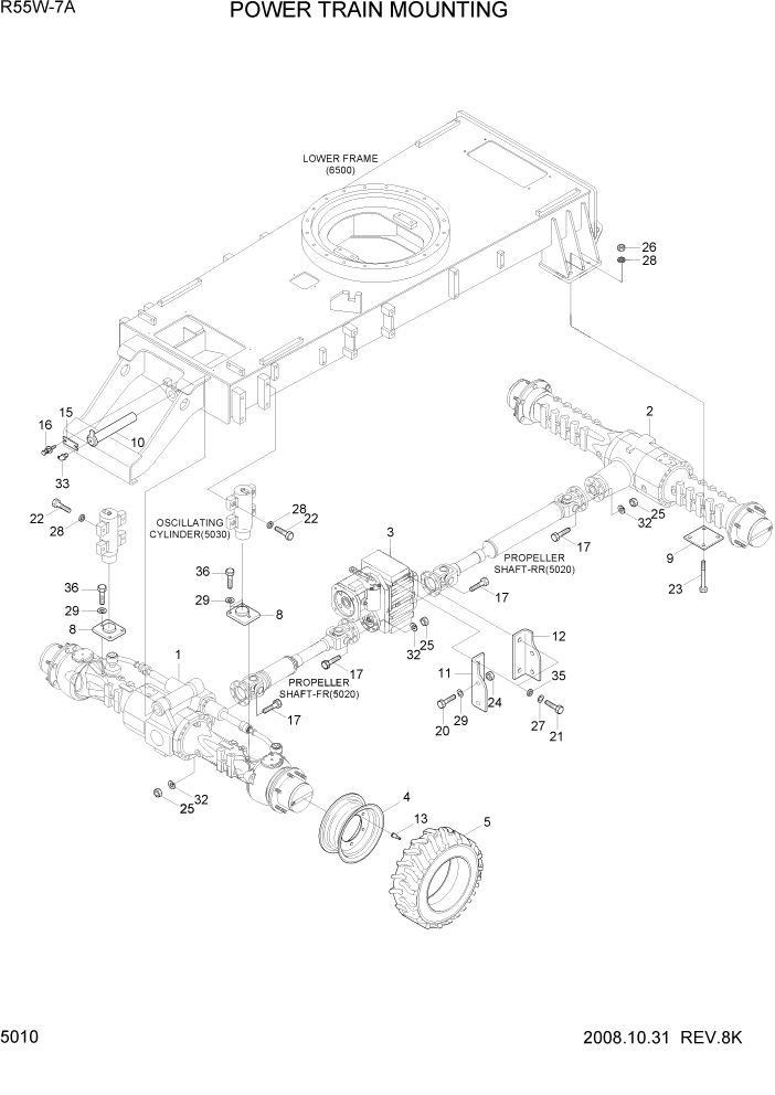 Схема запчастей Hyundai R55W7A - PAGE 5010 POWER TRAIN MOUNTING ТРАНСМИССИЯ