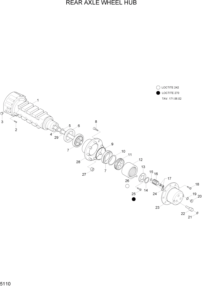 Схема запчастей Hyundai R55W7A - PAGE 5110 REAR AXLE WHEEL HUB ТРАНСМИССИЯ