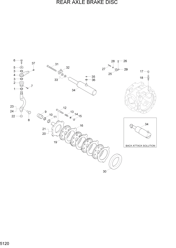 Схема запчастей Hyundai R55W7A - PAGE 5120 REAR AXLE BRAKE DISC ТРАНСМИССИЯ