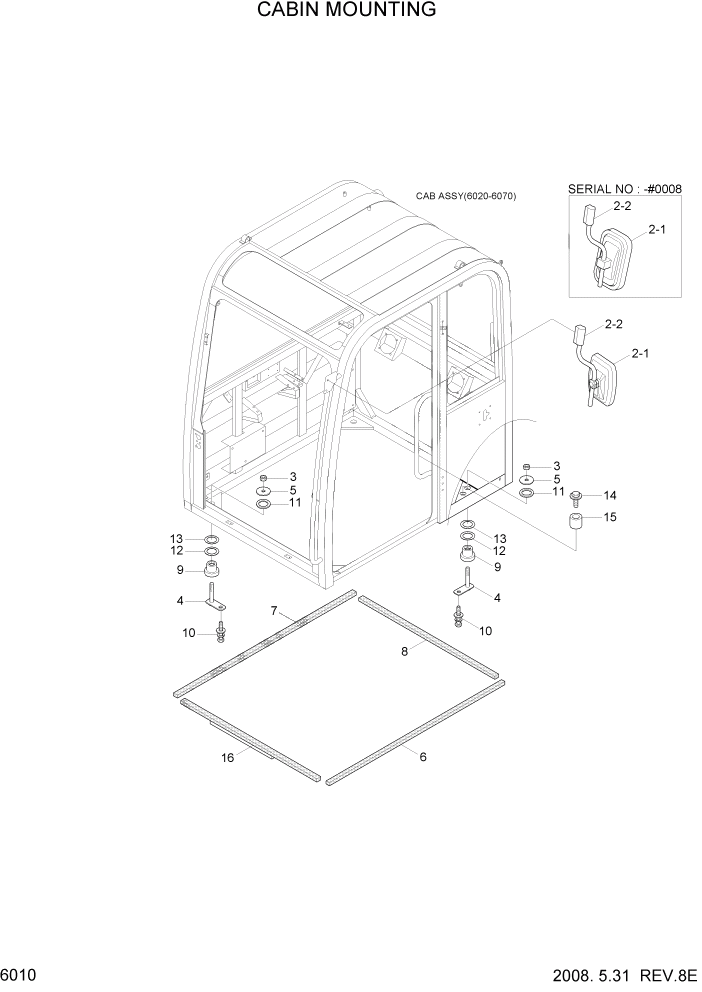 Схема запчастей Hyundai R55W7A - PAGE 6010 CABIN MOUNTING СТРУКТУРА