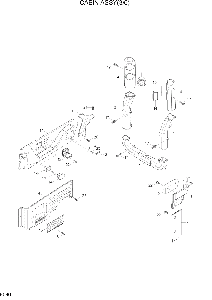 Схема запчастей Hyundai R55W7A - PAGE 6040 CABIN ASSY(3/6) СТРУКТУРА