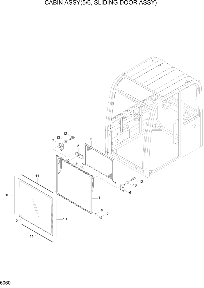 Схема запчастей Hyundai R55W7A - PAGE 6060 CABIN ASSY(5/6, SLIDING DOOR A СТРУКТУРА