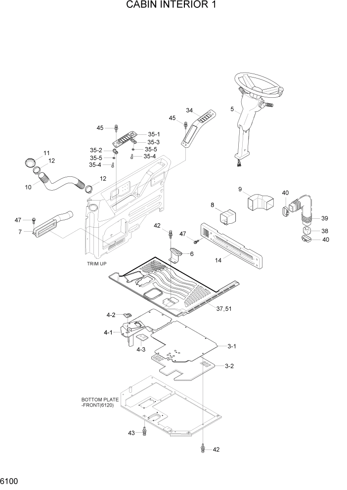 Схема запчастей Hyundai R55W7A - PAGE 6100 CABIN INTERIOR 1 СТРУКТУРА