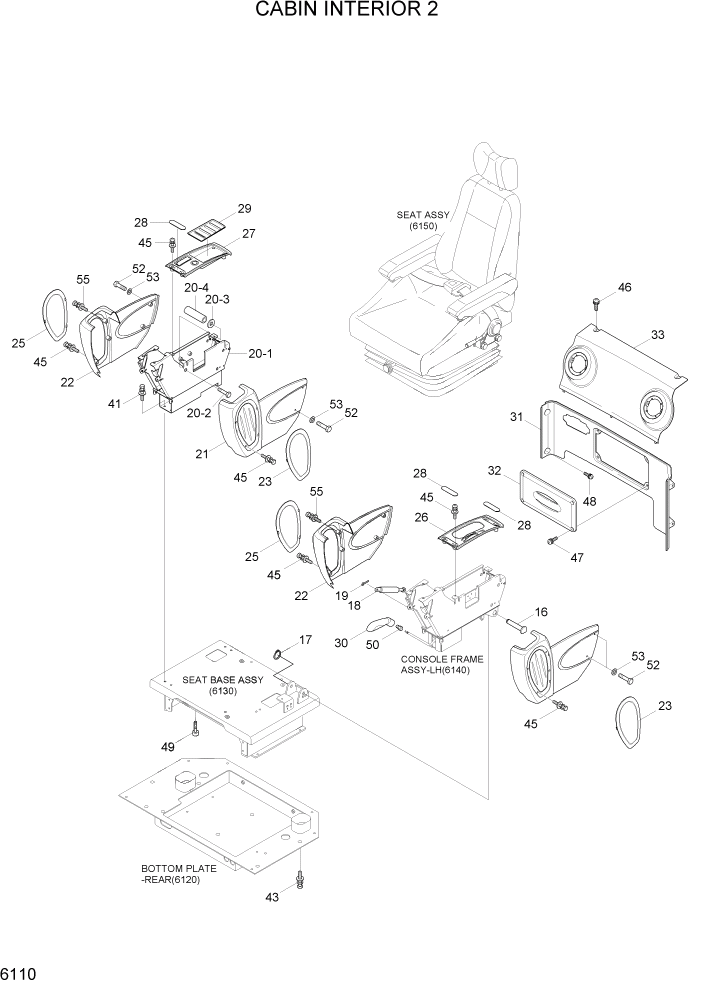 Схема запчастей Hyundai R55W7A - PAGE 6110 CABIN INTERIOR 2 СТРУКТУРА