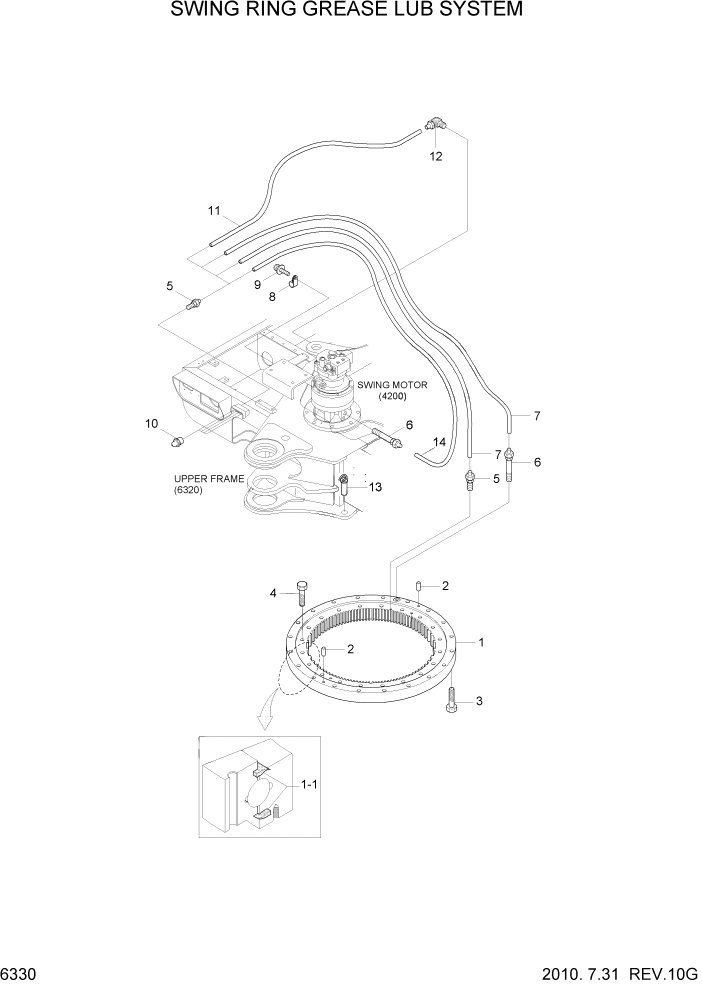 Схема запчастей Hyundai R55W7A - PAGE 6330 SWING RING GREASE LUB SYSTEM СТРУКТУРА