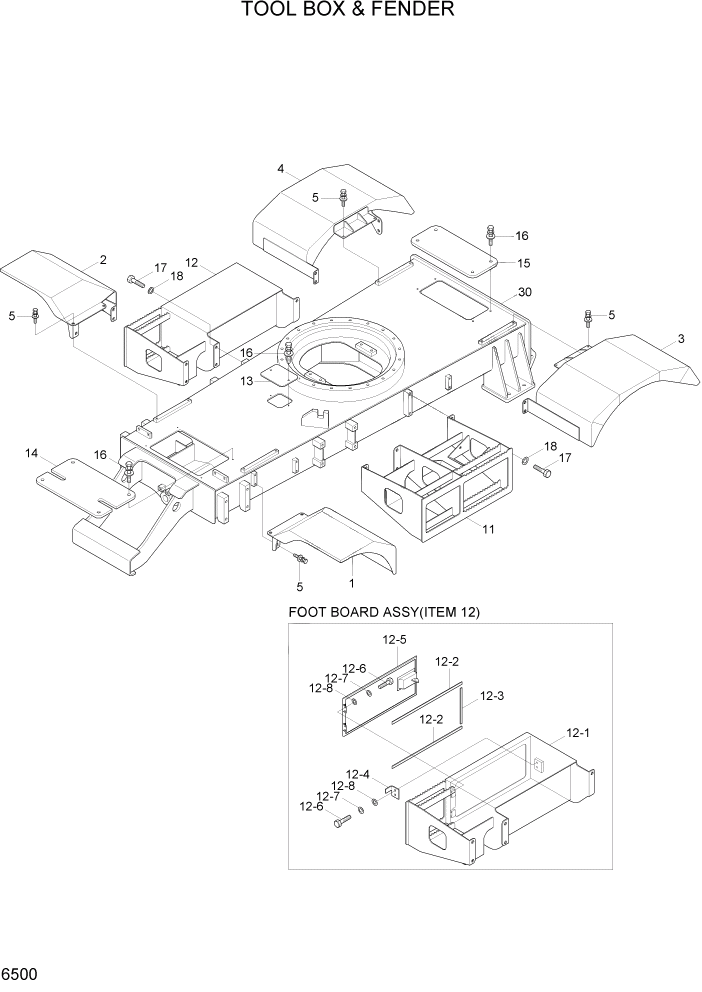 Схема запчастей Hyundai R55W7A - PAGE 6500 TOOL BOX & FENDER СТРУКТУРА