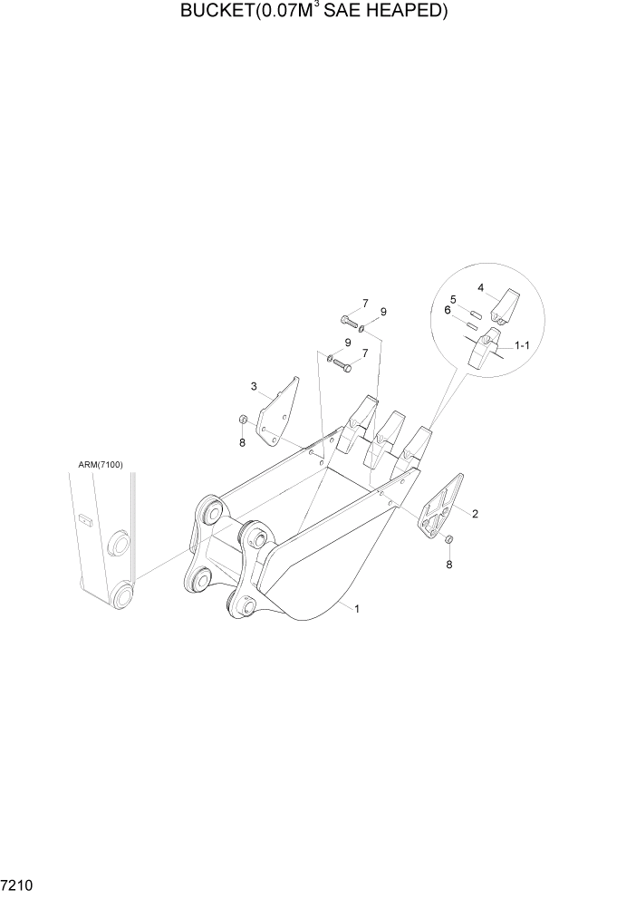 Схема запчастей Hyundai R55W7A - PAGE 7210 BUCKET(0.07M3 SAE HEAPED) РАБОЧЕЕ ОБОРУДОВАНИЕ