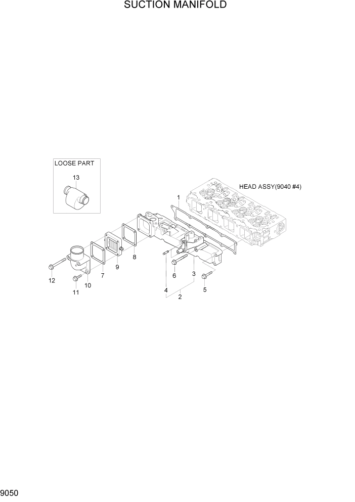 Схема запчастей Hyundai R55W7A - PAGE 9050 SUCTION MANIFOLD ДВИГАТЕЛЬ БАЗА