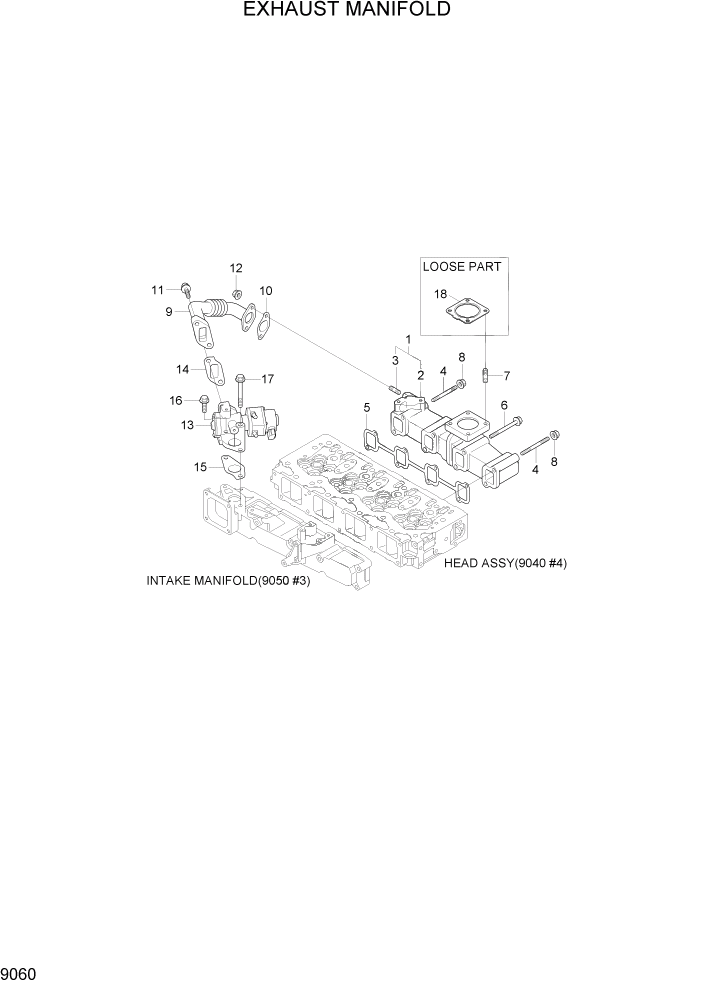 Схема запчастей Hyundai R55W7A - PAGE 9060 EXHAUST MANIFOLD ДВИГАТЕЛЬ БАЗА