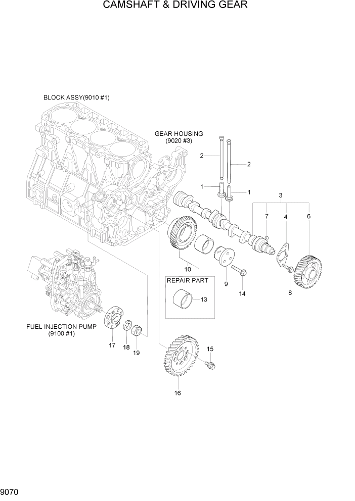 Схема запчастей Hyundai R55W7A - PAGE 9070 CAMSHAFT & DRIVING GEAR ДВИГАТЕЛЬ БАЗА