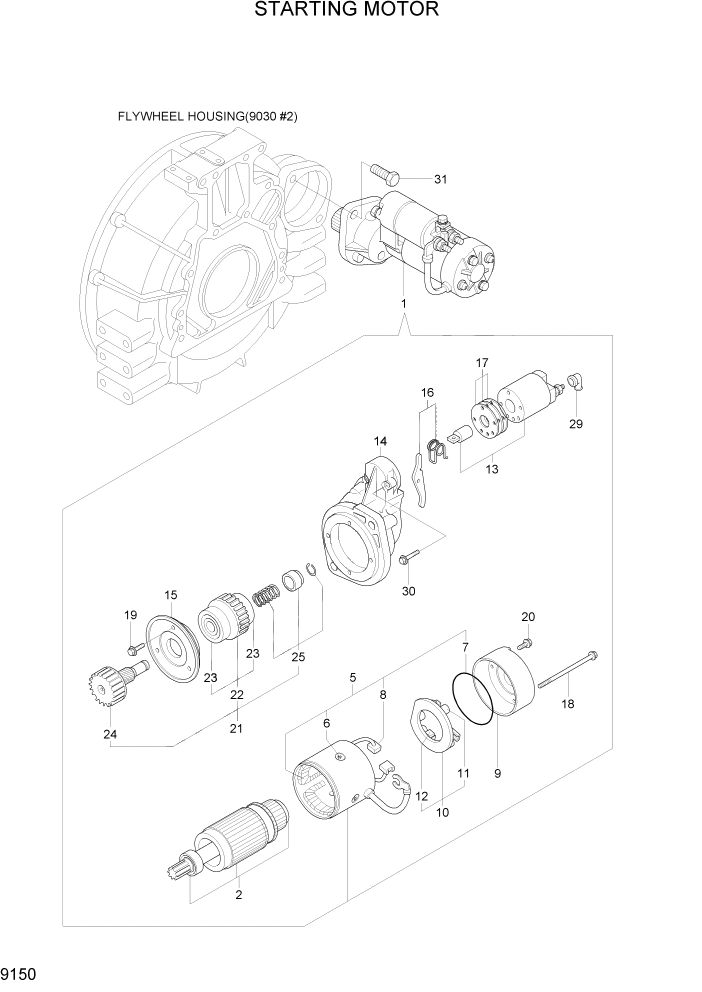 Схема запчастей Hyundai R55W7A - PAGE 9150 STARTING MOTOR ДВИГАТЕЛЬ БАЗА