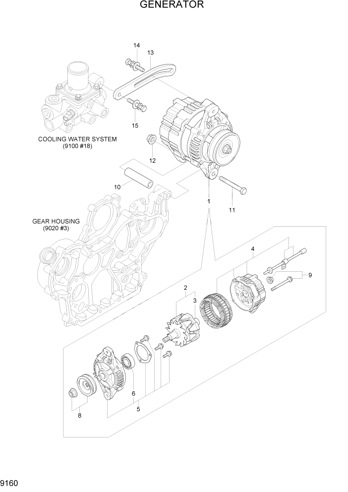 Схема запчастей Hyundai R55W7A - PAGE 9160 GENERATOR ДВИГАТЕЛЬ БАЗА