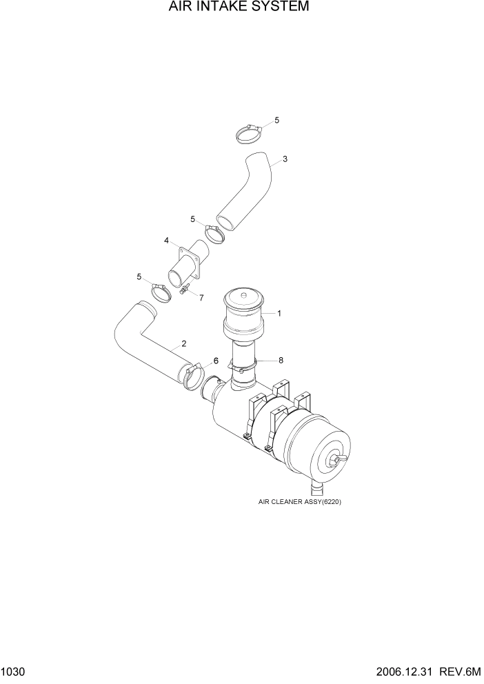 Схема запчастей Hyundai R140W7 - PAGE 1030 AIR INTAKE SYSTEM СИСТЕМА ДВИГАТЕЛЯ