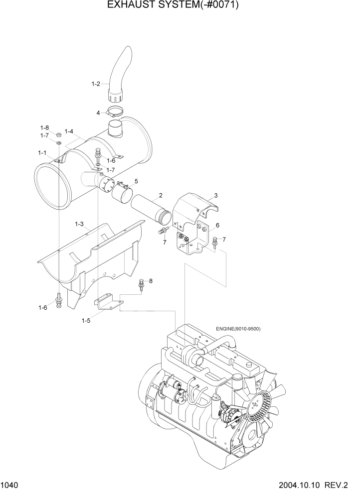 Схема запчастей Hyundai R140W7 - PAGE 1040 EXHAUST SYSTEM(-#0071) СИСТЕМА ДВИГАТЕЛЯ