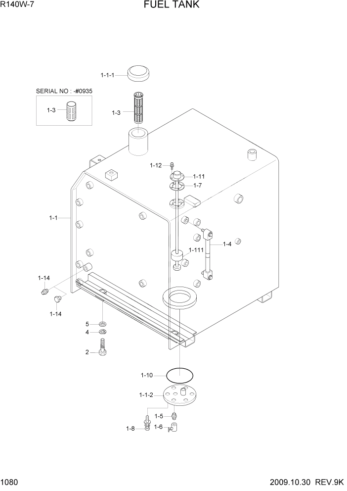 Схема запчастей Hyundai R140W7 - PAGE 1080 FUEL TANK СИСТЕМА ДВИГАТЕЛЯ