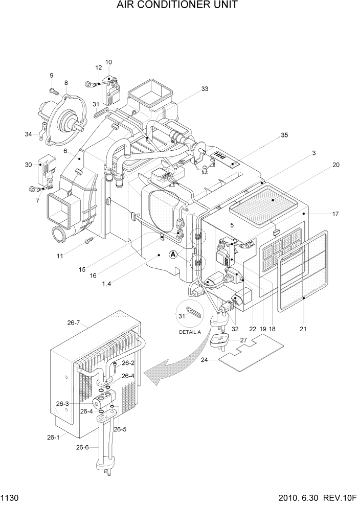 Схема запчастей Hyundai R140W7 - PAGE 1130 AIR CONDITIONER UNIT СИСТЕМА ДВИГАТЕЛЯ