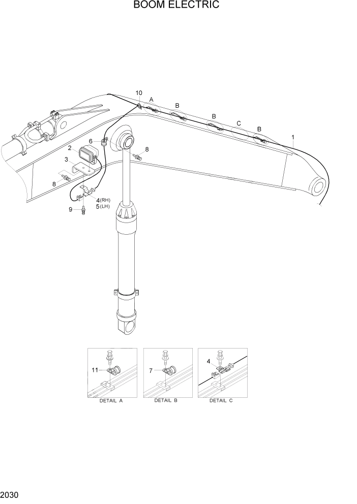 Схема запчастей Hyundai R140W7 - PAGE 2030 BOOM ELECTRIC ЭЛЕКТРИЧЕСКАЯ СИСТЕМА