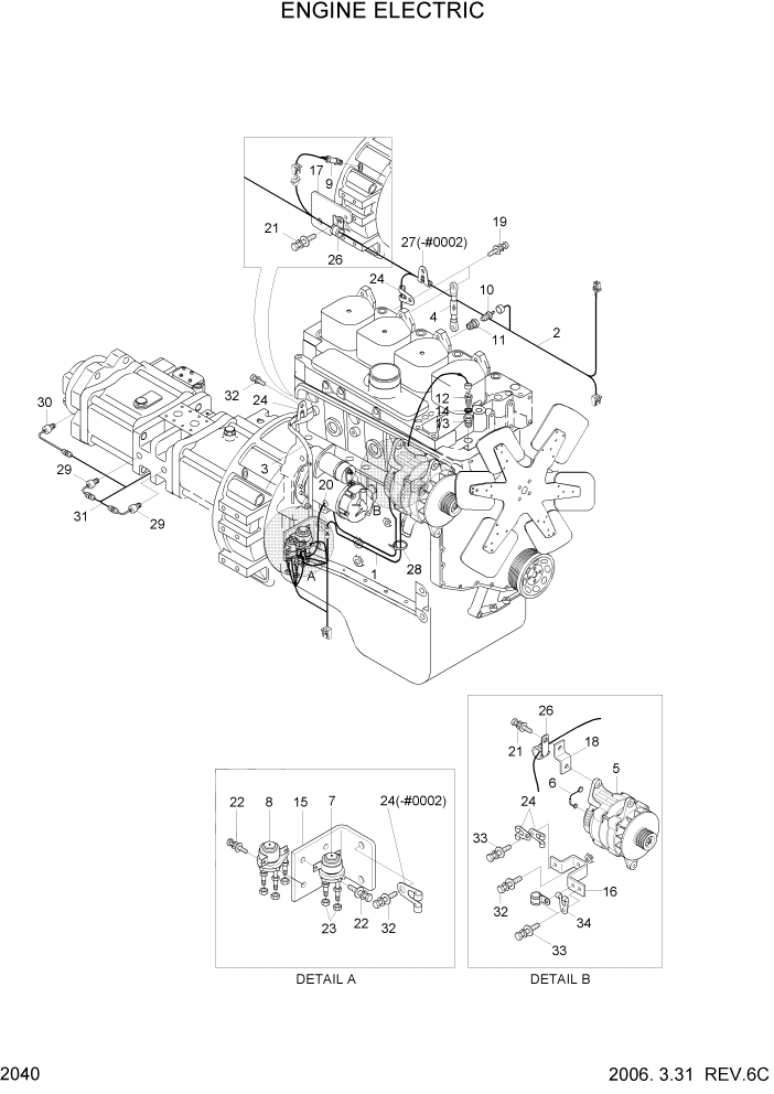 Схема запчастей Hyundai R140W7 - PAGE 2040 ENGINE ELECTRIC ЭЛЕКТРИЧЕСКАЯ СИСТЕМА