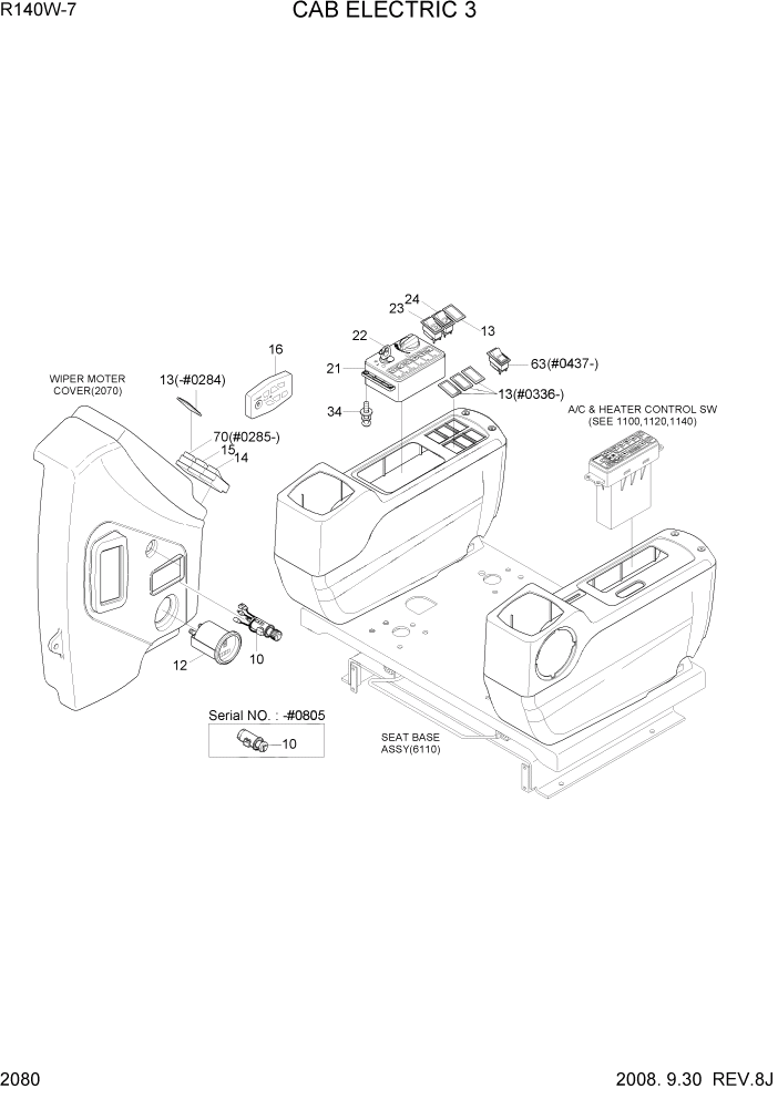 Схема запчастей Hyundai R140W7 - PAGE 2080 CAB ELECTRIC 3 ЭЛЕКТРИЧЕСКАЯ СИСТЕМА