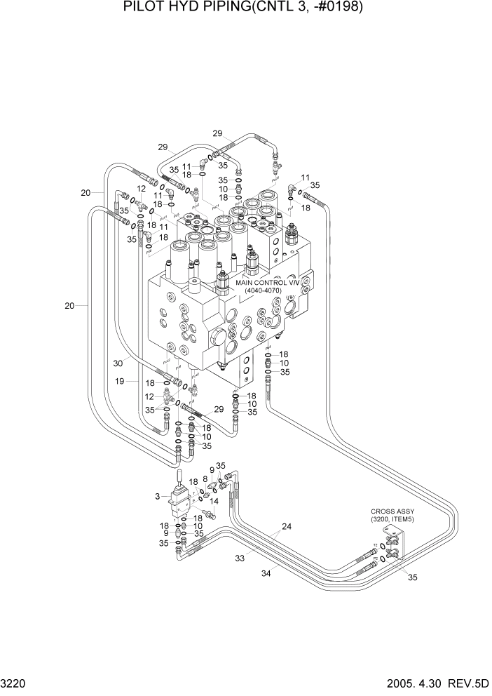 Схема запчастей Hyundai R140W7 - PAGE 3220 PILOT HYD PIPING(CNTL 3, -#0198) ГИДРАВЛИЧЕСКАЯ СИСТЕМА